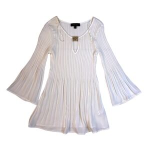 Melissa Paige Women's Small Pleated White Blouse Top Metal Accent Stretch Dressy